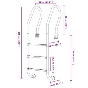 vidaXL Pool Ladder 54x38x158 cm 304 Stainless Steel