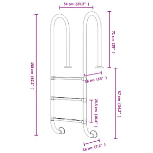 vidaXL Pool Ladder 54x38x158 cm 304 Stainless Steel