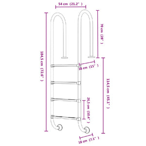 vidaXL Pool Ladder 54x38x184.5 cm 304 Stainless Steel