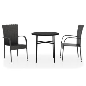 vidaXL 3 Piece Garden Dining Set Poly Rattan Black