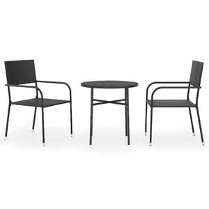 vidaXL 3 Piece Garden Dining Set Poly Rattan Black