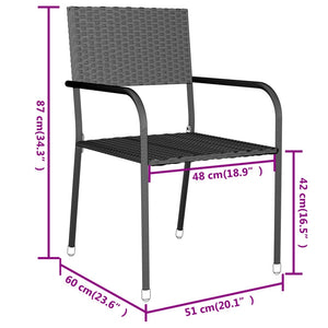 vidaXL 3 Piece Garden Dining Set Poly Rattan Black