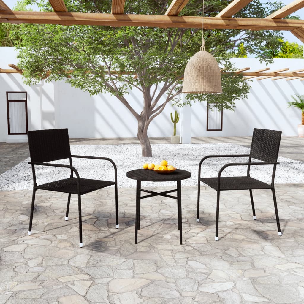 vidaXL 3 Piece Garden Dining Set Poly Rattan Black