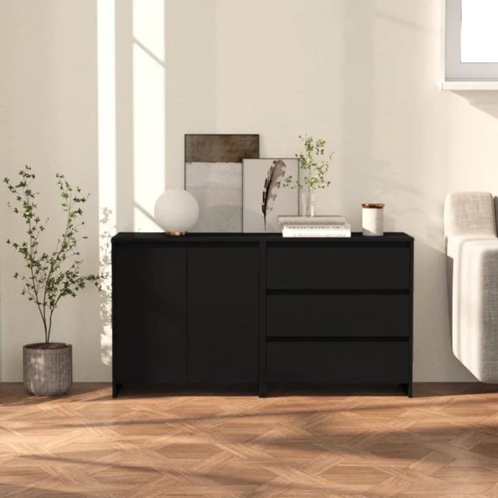 vidaXL 2 Piece Sideboard Black Engineered Wood