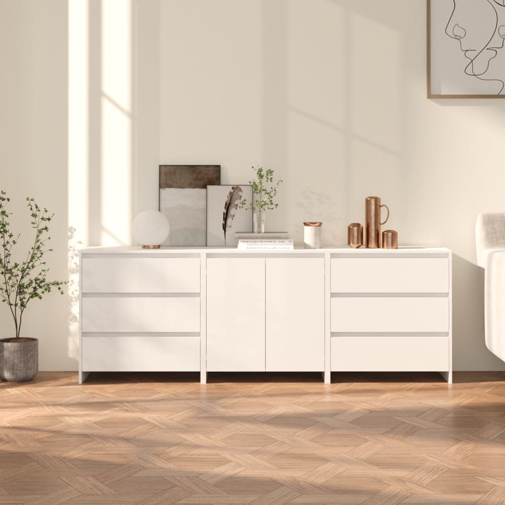 vidaXL 3 Piece Sideboard White Engineered Wood