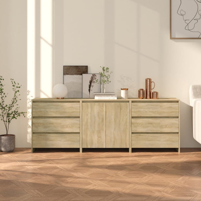 vidaXL 3 Piece Sideboard Sonoma Oak Engineered Wood