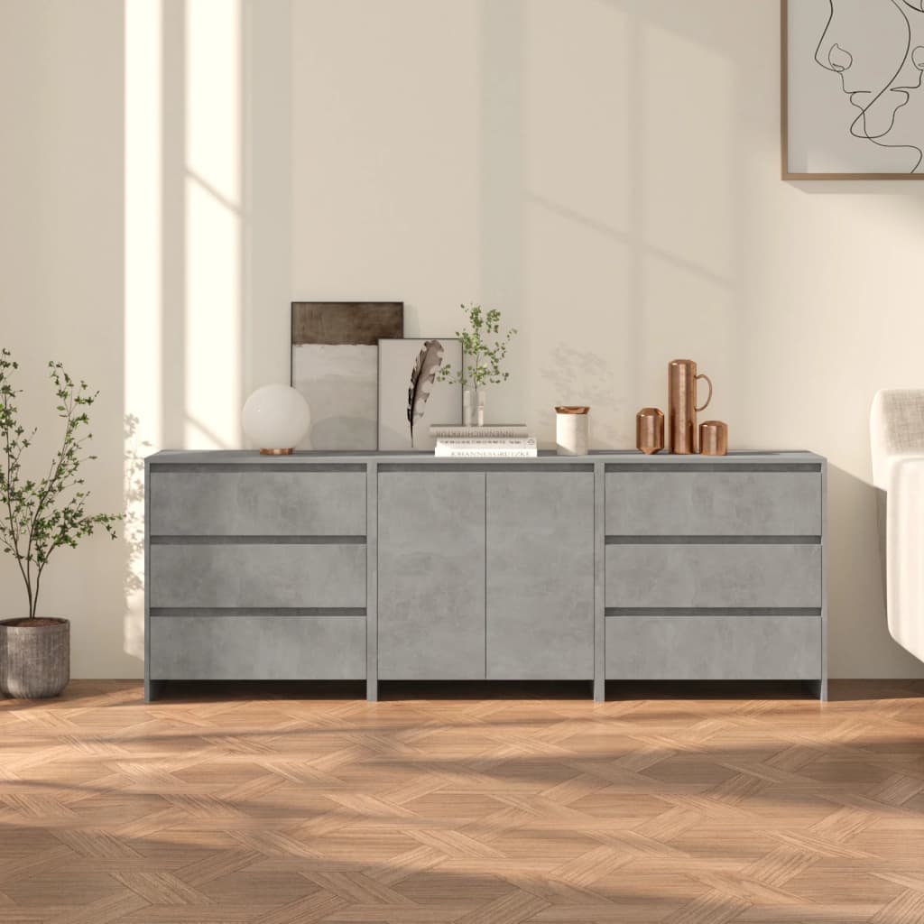 vidaXL 3 Piece Sideboard Concrete Grey Engineered Wood