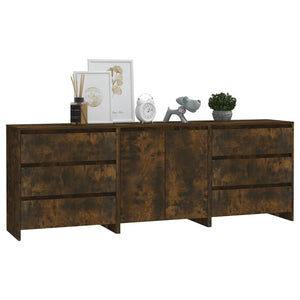 vidaXL 3 Piece Sideboard Smoked Oak Engineered Wood