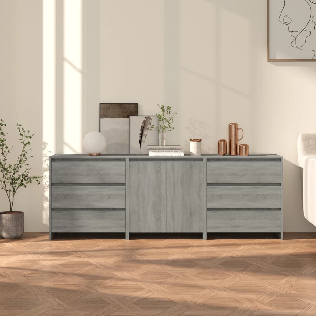 vidaXL 3 Piece Sideboard Grey Sonoma Engineered Wood