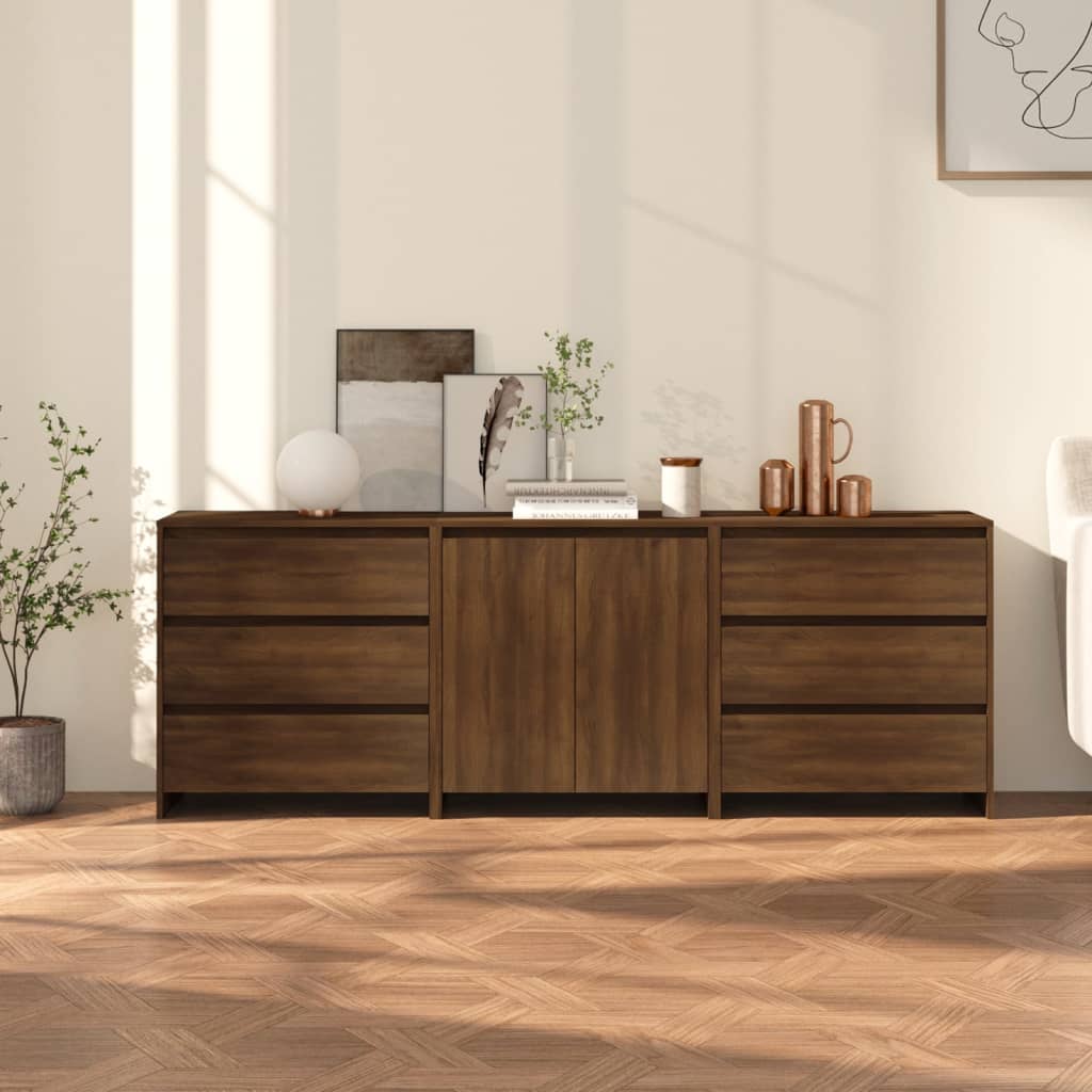 vidaXL 3 Piece Sideboard Brown Oak Engineered Wood