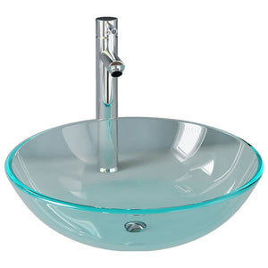 vidaXL Bathroom Sink with Tap and Push Drain Clear Tempered Glass