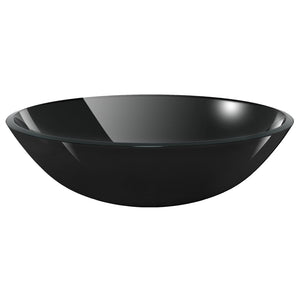 vidaXL Bathroom Sink with Tap and Push Drain Black Tempered Glass