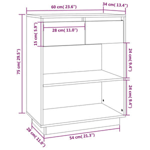 vidaXL Console Cabinet White 60x34x75 cm Solid Wood Pine