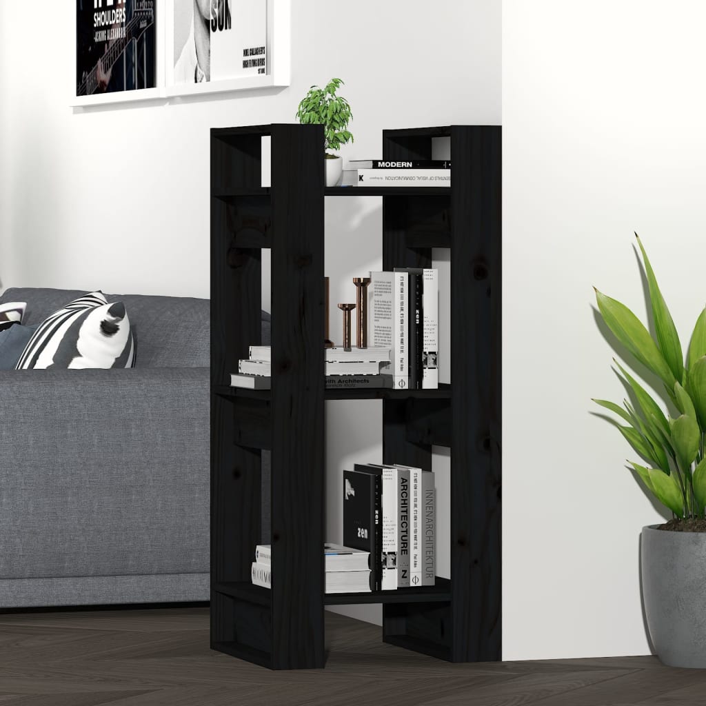 vidaXL Book Cabinet/Room Divider Black 41x35x91 cm Solid Wood Pine