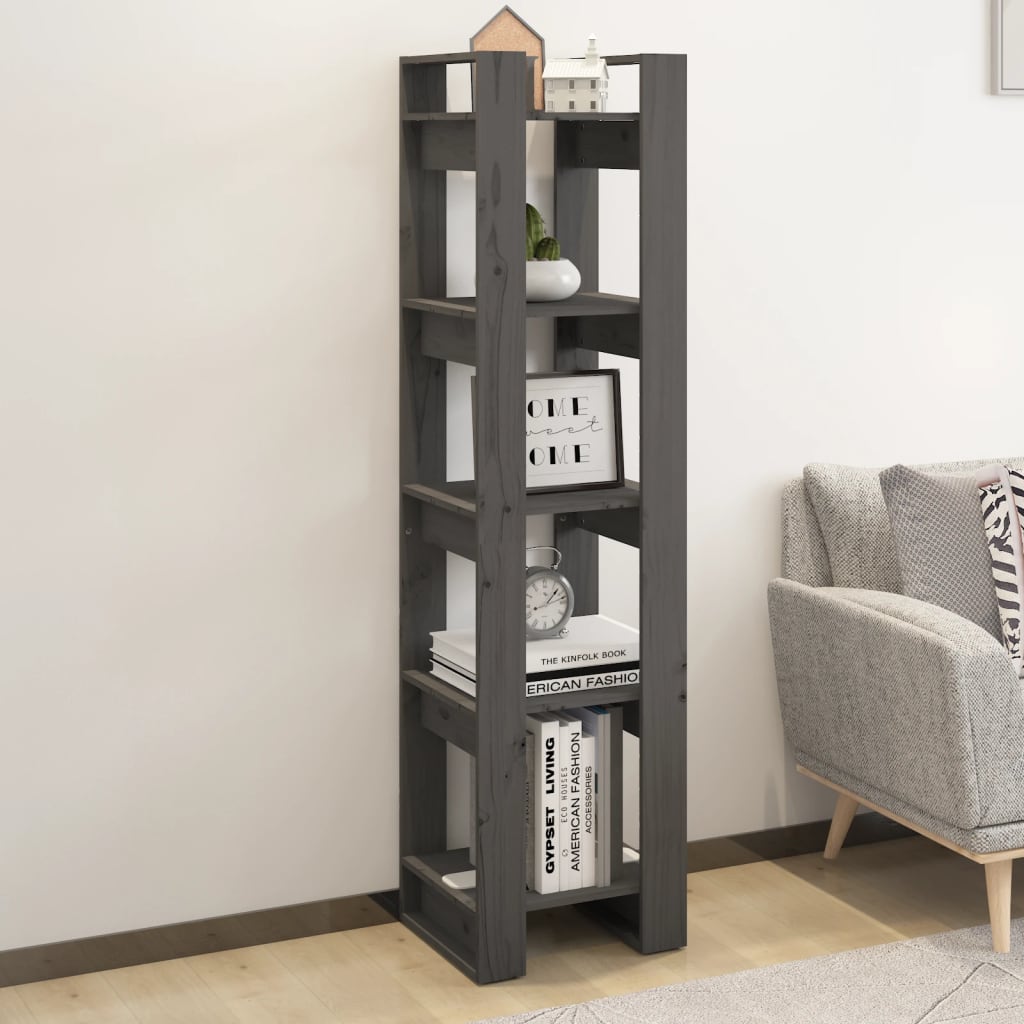 vidaXL Book Cabinet/Room Divider Grey 41x35x160 cm Solid Wood Pine