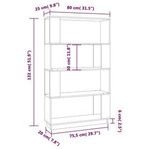 vidaXL Book Cabinet/Room Divider White 80x25x132 cm Solid Wood Pine