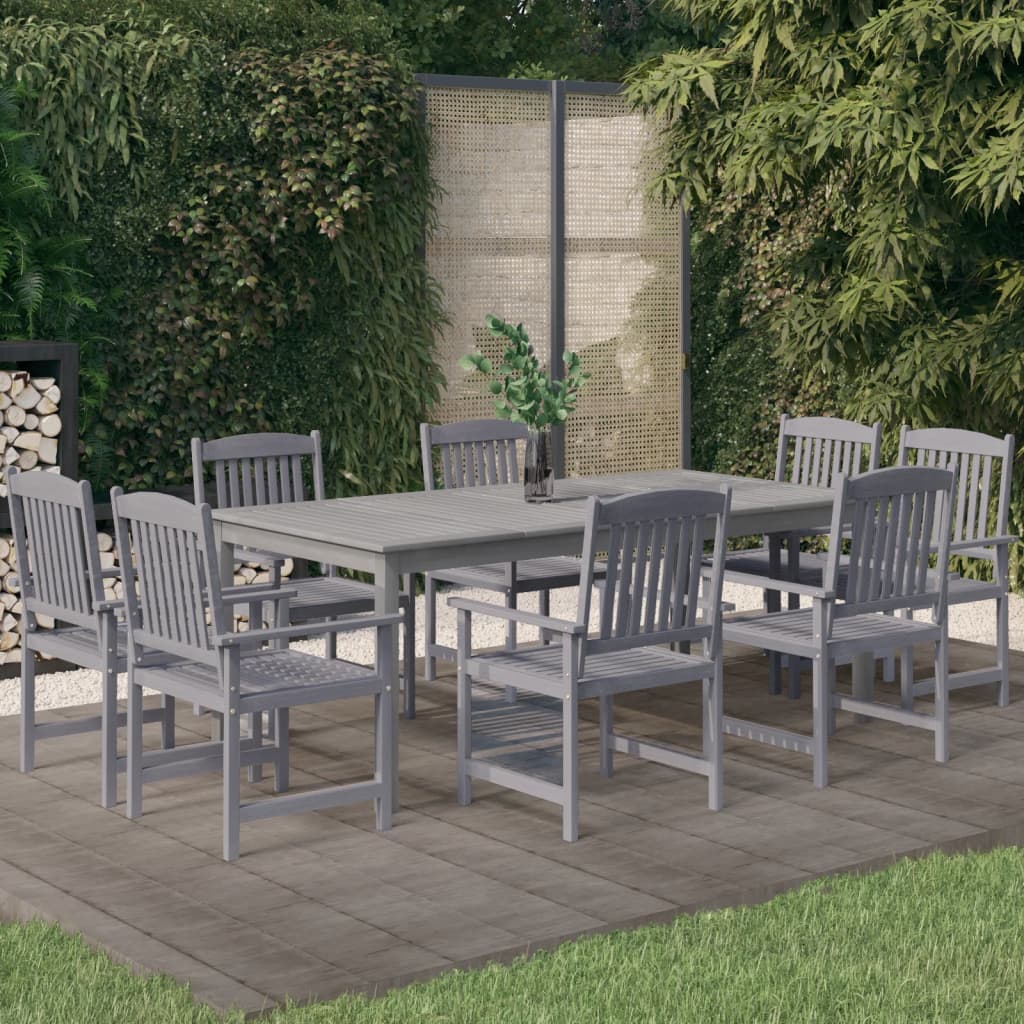 vidaXL 9 Piece Garden Dining Set Solid Wood Acacia Grey