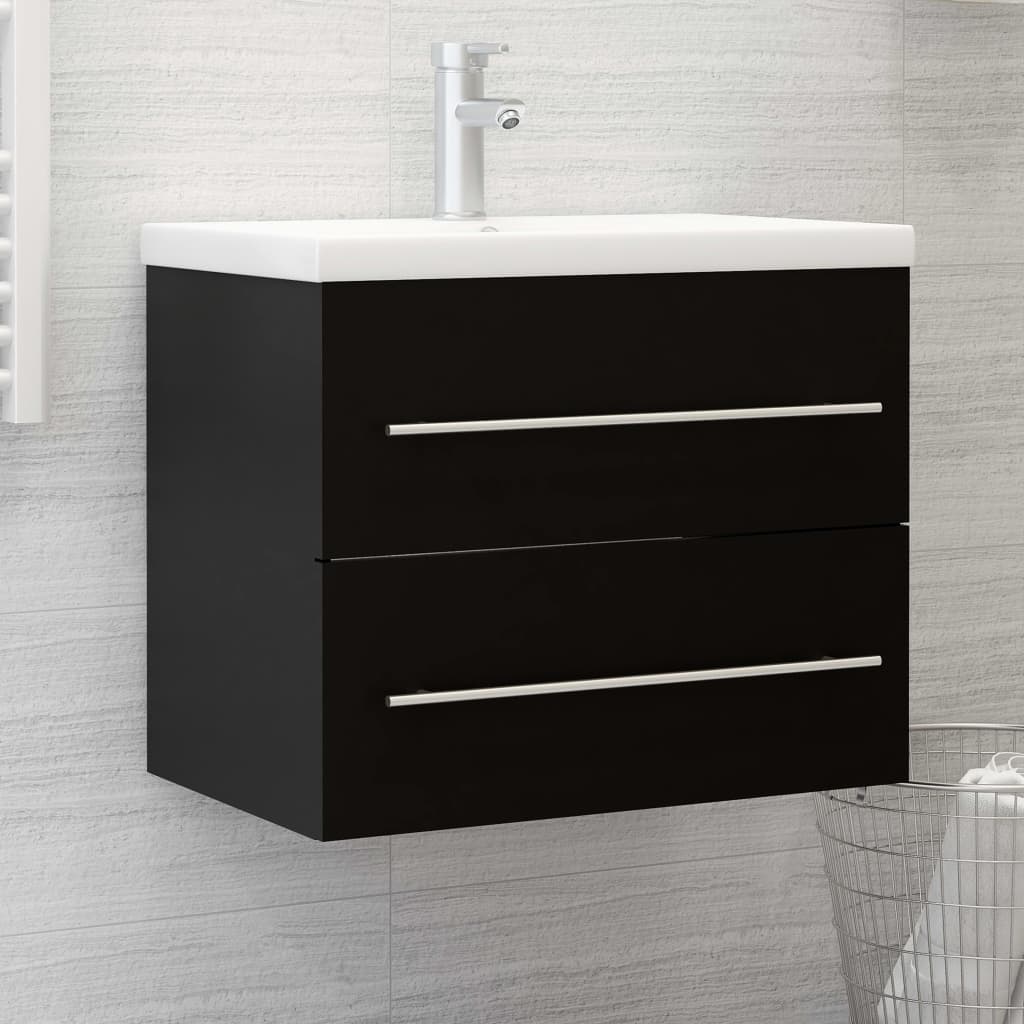 vidaXL Sink Cabinet with Built-in Basin Black Engineered Wood