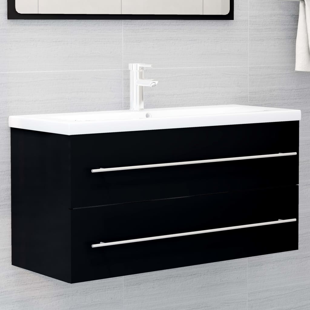 vidaXL Sink Cabinet with Built-in Basin Black Engineered Wood