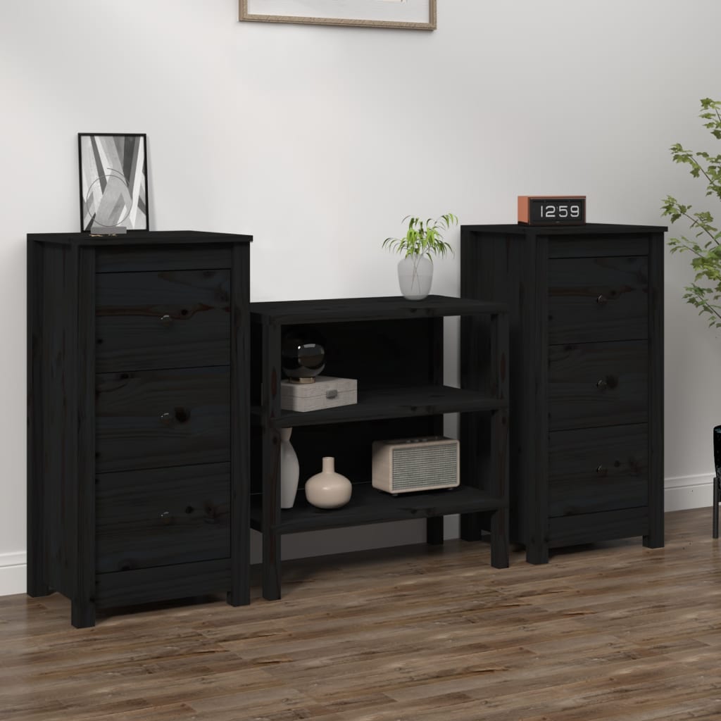 vidaXL Sideboards 2 pcs Black 40x35x80 cm Solid Wood Pine