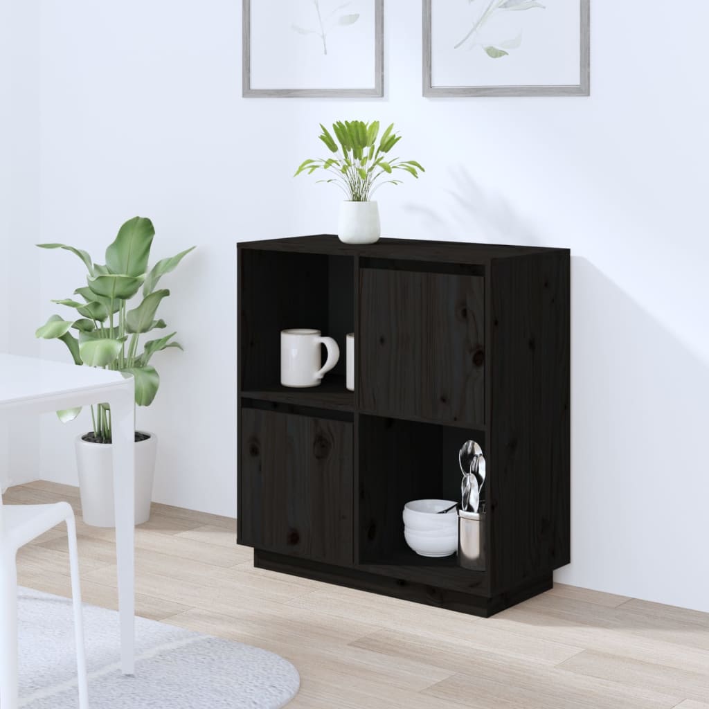 vidaXL Sideboard Black 74x35x80 cm Solid Wood Pine