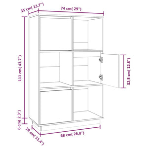 vidaXL Highboard Grey 74x35x117 cm Solid Wood Pine