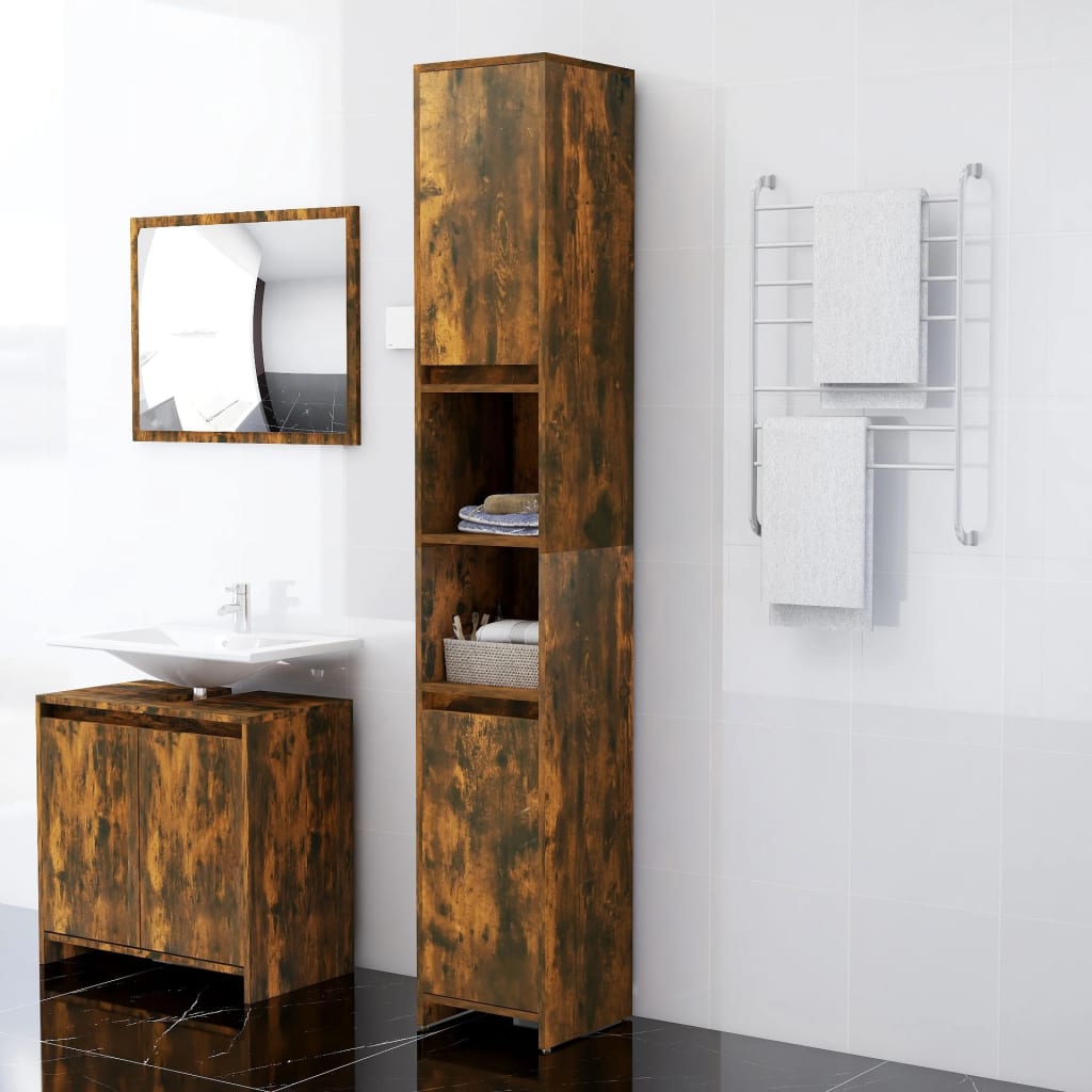 vidaXL Bathroom Cabinet Smoked Oak 30x30x183.5 cm Engineered Wood