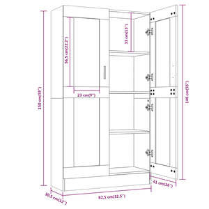 vidaXL Vitrine Cabinet Smoked Oak 82.5x30.5x150 cm Engineered Wood