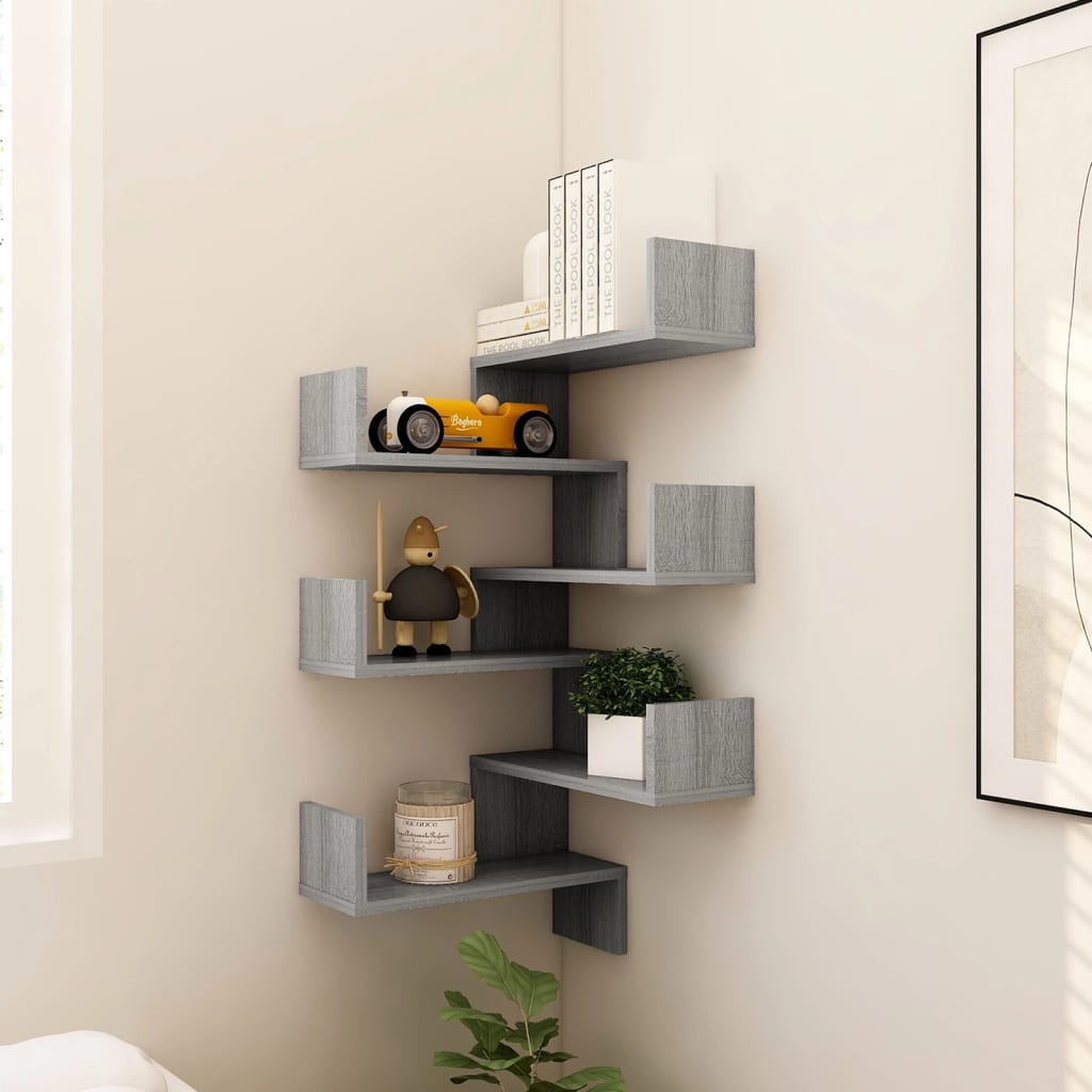 vidaXL Wall Corner Shelves 2 pcs Grey Sonoma 40x40x50 cm Engineered Wood