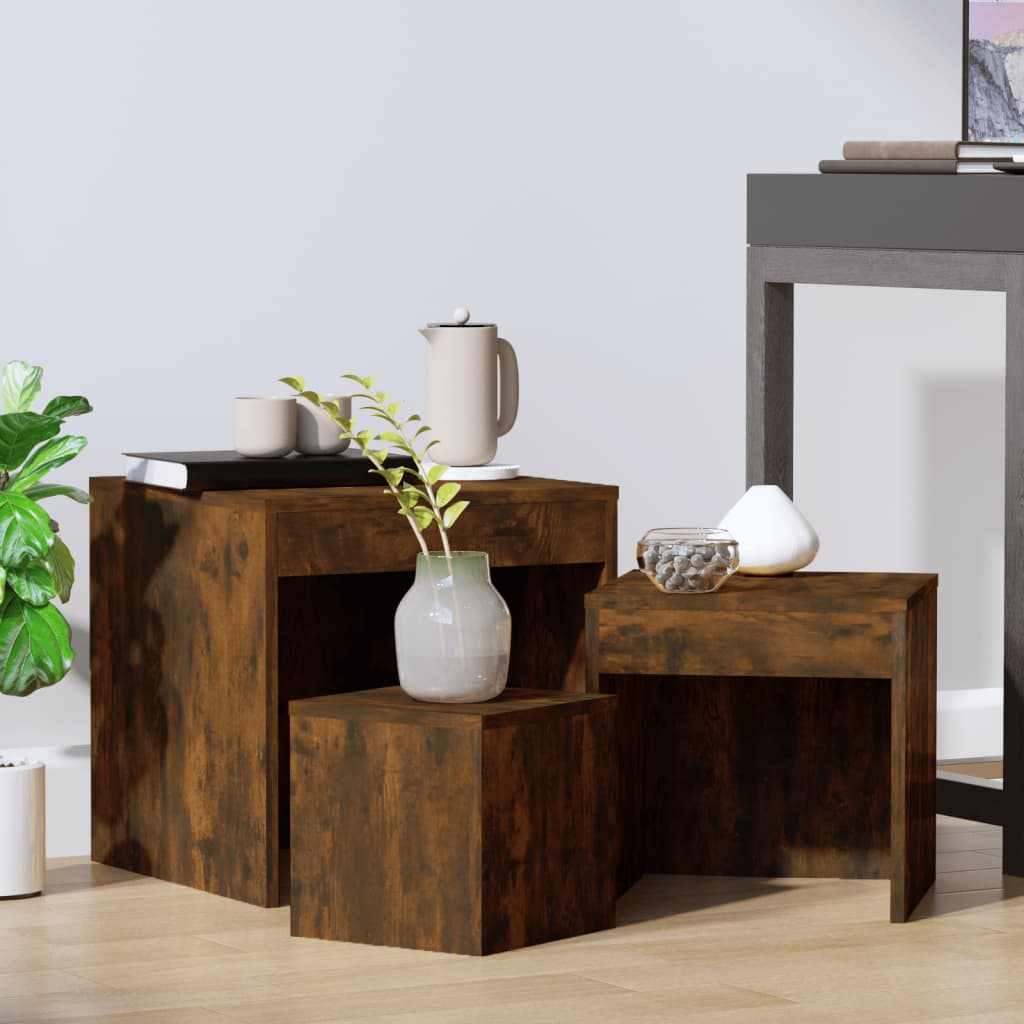 vidaXL Nesting Tables 3 pcs Smoked Oak Engineered Wood