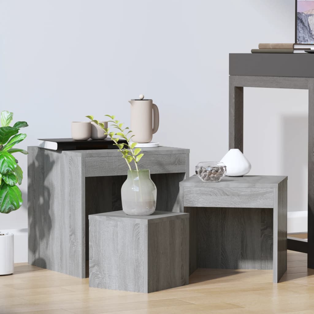 vidaXL Nesting Tables 3 pcs Grey Sonoma Engineered Wood