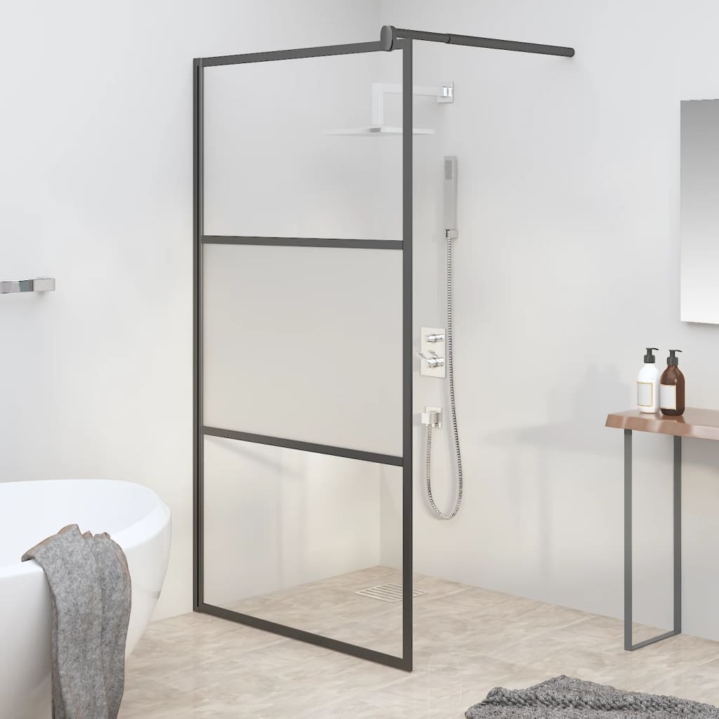 vidaXL Walk-in Shower Wall 115x195 cm Half Frosted ESG Glass Black