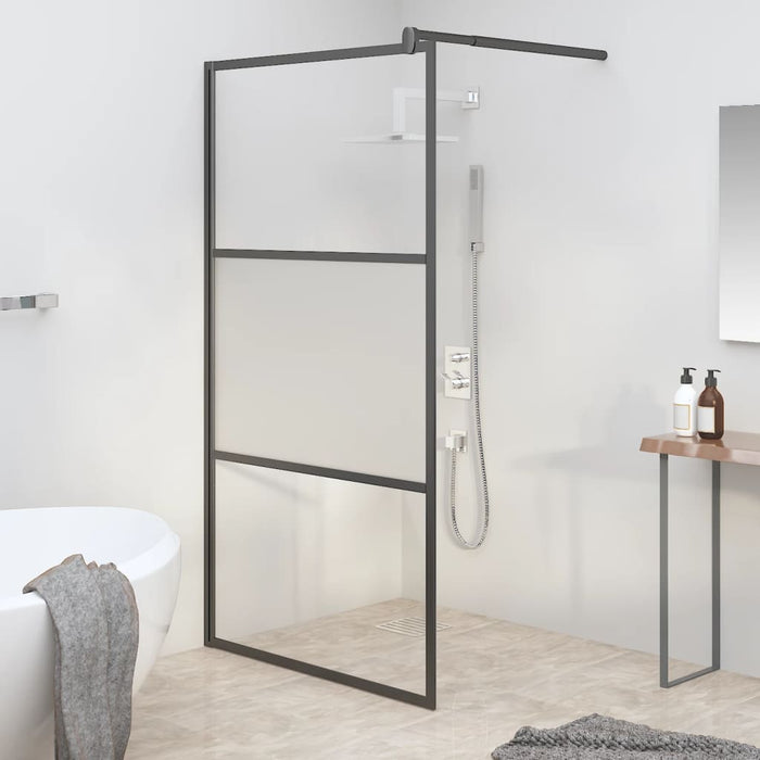 vidaXL Walk-in Shower Wall 115x195 cm Half Frosted ESG Glass Black