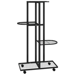 vidaXL 4-Floor Flower Stand with Wheels 44x23x80 cm Black Iron