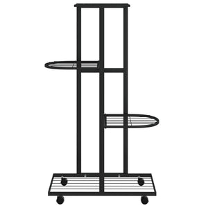 vidaXL 4-Floor Flower Stand with Wheels 44x23x80 cm Black Iron