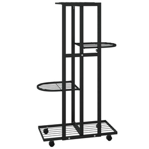 vidaXL 4-Floor Flower Stand with Wheels 44x23x80 cm Black Iron