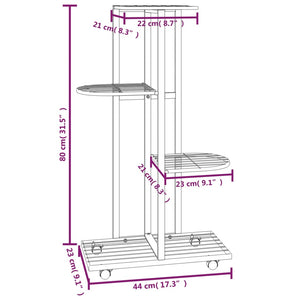 vidaXL 4-Floor Flower Stand with Wheels 44x23x80 cm Black Iron