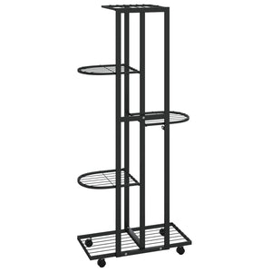 vidaXL 5-Floor Flower Stand with Wheels 44x23x100 cm Black Iron