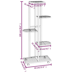 vidaXL 5-Floor Flower Stand with Wheels 44x23x100 cm Black Iron