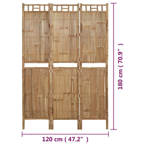 vidaXL 3-Panel Room Divider Bamboo 120x180 cm