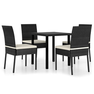 vidaXL 5 Piece Outdoor Dining Set with Cushions Poly Rattan Black