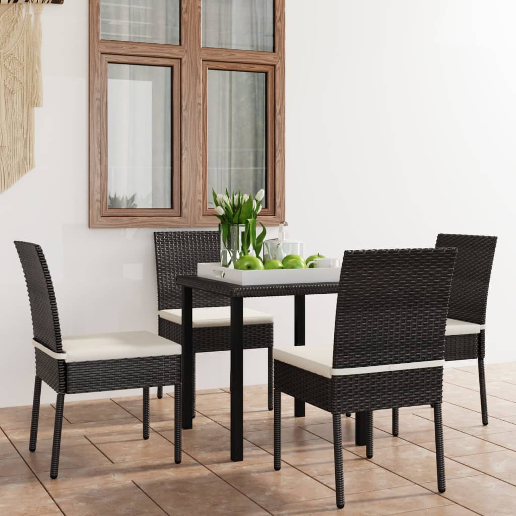 vidaXL 5 Piece Outdoor Dining Set with Cushions Poly Rattan Black