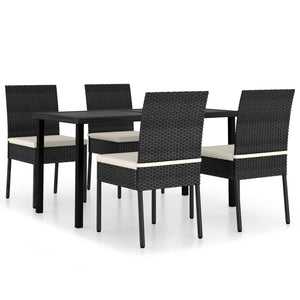 vidaXL 5 Piece Outdoor Dining Set with Cushions Poly Rattan Black