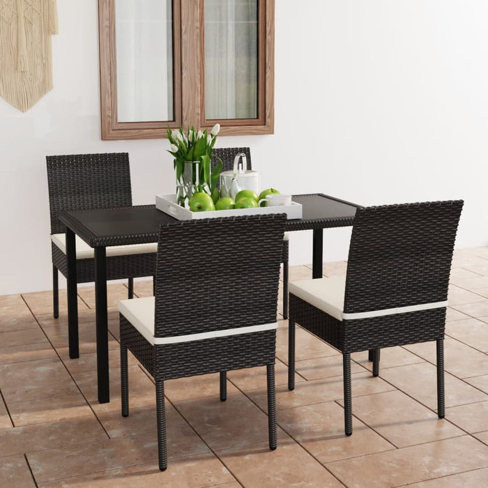 vidaXL 5 Piece Outdoor Dining Set with Cushions Poly Rattan Black