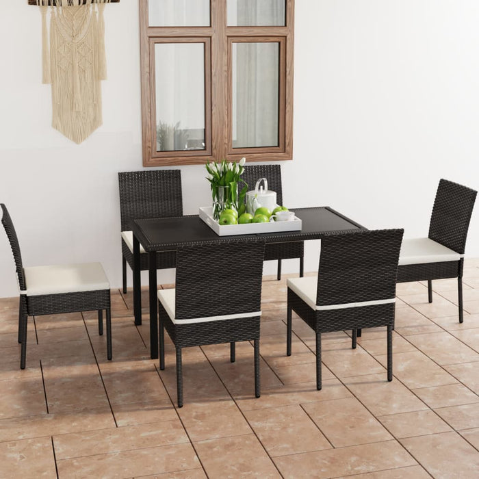 vidaXL 7 Piece Outdoor Dining Set with Cushions Poly Rattan Black