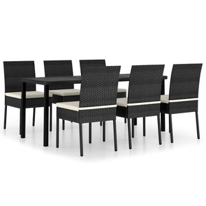 vidaXL 7 Piece Outdoor Dining Set with Cushions Poly Rattan Black