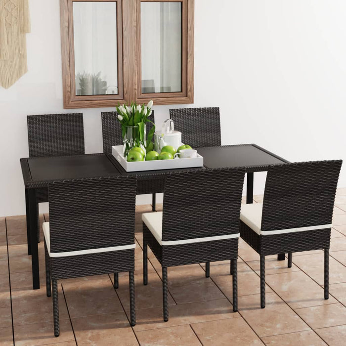 vidaXL 7 Piece Outdoor Dining Set with Cushions Poly Rattan Black