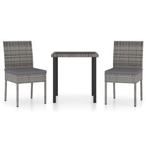 vidaXL 3 Piece Outdoor Dining Set with Cushions Poly Rattan Grey