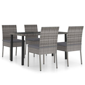 vidaXL 5 Piece Outdoor Dining Set with Cushions Poly Rattan Grey