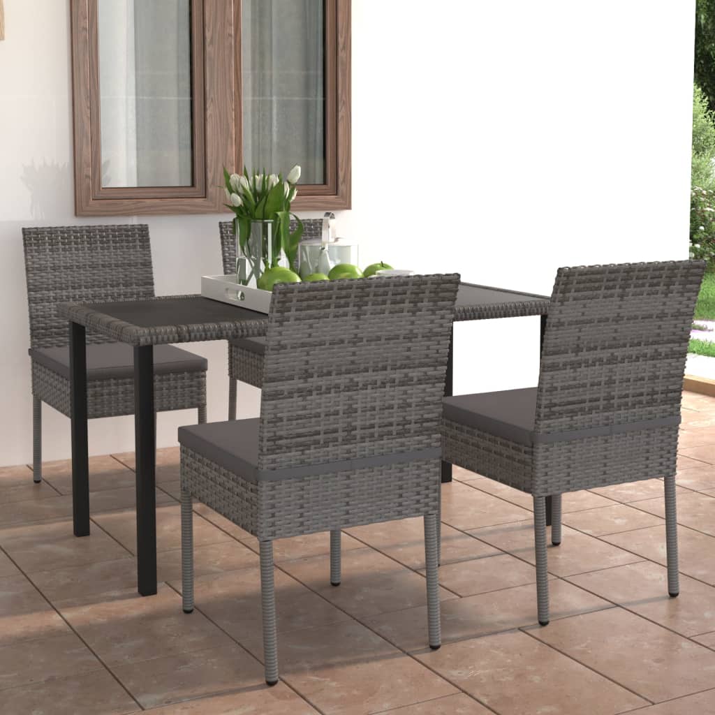 vidaXL 5 Piece Outdoor Dining Set with Cushions Poly Rattan Grey